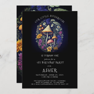 Whimsical Little Mushroom 1e verjaardagsfeestje Kaart