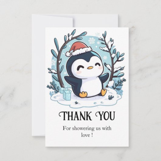 Whimsical Little Penguin Baby shower Bedankkaart (Voorkant)