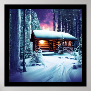 Whimsical Little Rustic Log Cabin in the Bossen Poster