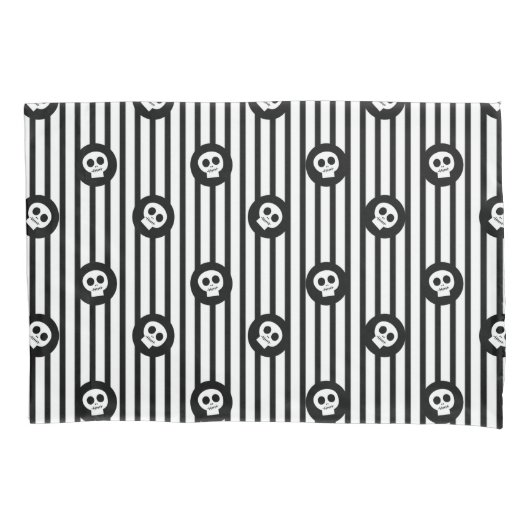 Whimsical Little Skulls Black & White Skull Kussensloop (Voorkant)