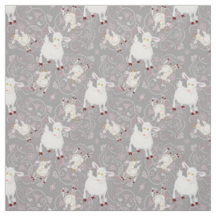 Whimsical Little White Goats and Flowers Stof