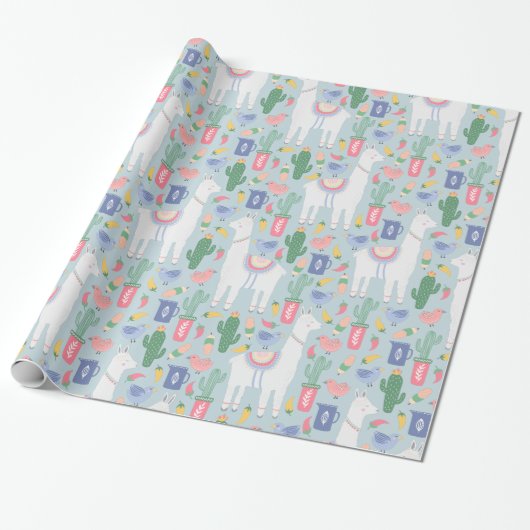 Whimsical Llama en Rainbow Cadeaupapier (Uitgerold)