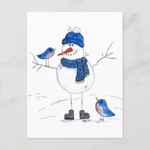 Whimsical Long-Legged Snowman Briefkaart