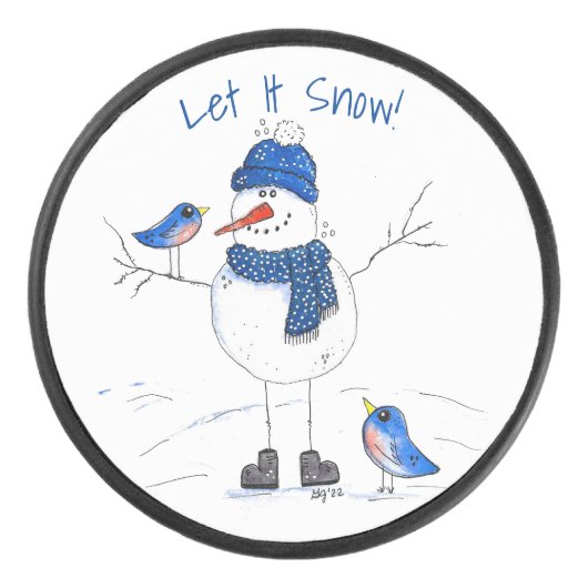 Whimsical Long-Legged Snowman Hockey Puck (Voorkant)