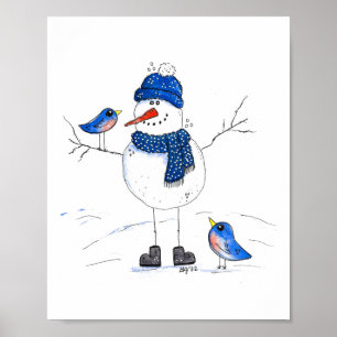 Whimsical Long-Legged Snowman Poster
