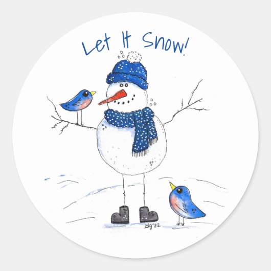 Whimsical Long-Legged Snowman Ronde Sticker (Voorkant)