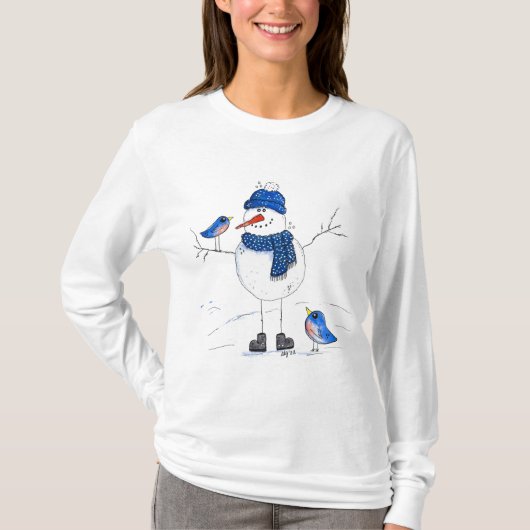 Whimsical Long-Legged Snowman T-shirt (Voorkant)