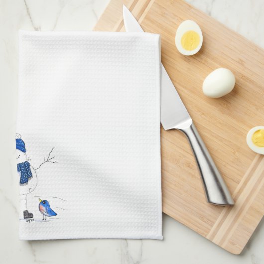 Whimsical Long-Legged Snowman Theedoek (Quarter Fold)