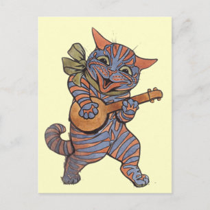 Whimsical Louis Wain "Cat with Lute" kunst Briefkaart