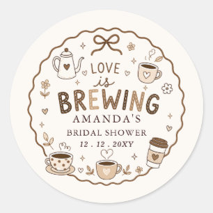 Whimsical Love is Brewing Coffee Bruidsfeest Ronde Sticker