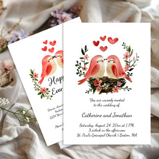 Whimsical Lovebirds Pink Hearts Wedding | Kaart