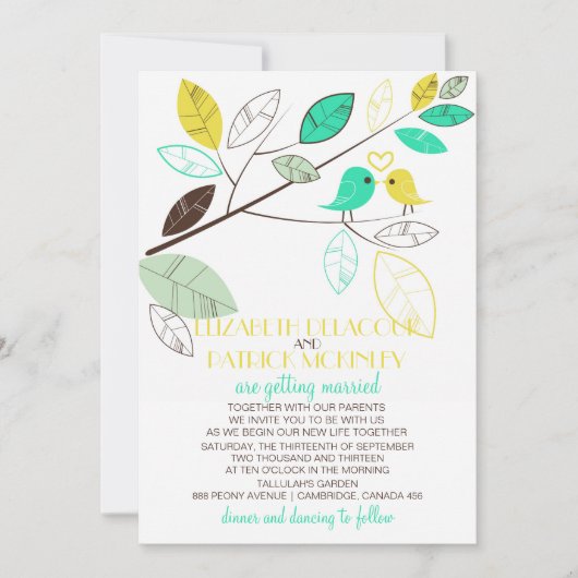 Whimsical Lovebirds Wedding Kaart (Voorkant)