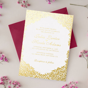 Whimsical Luxe Gouden Bloemstijl Bruiloft Folie Uitnodiging