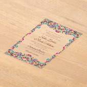 Whimsical Luxe Ivoor Bloemen Stijl Border Wedding Acryl Uitnodigingen (Laagn)