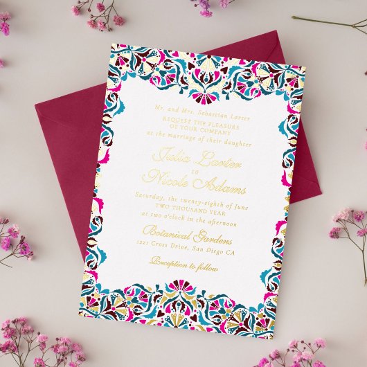 Whimsical Luxe Ivoor Bloemen Stijl Border Wedding Folie Uitnodiging