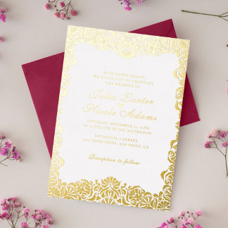 Whimsical Luxe Ivoor Bloemen Stijl Border Wedding Folie Uitnodiging