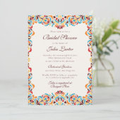 Whimsical Luxe Ivoor Bloemen Stijl Border Wedding Kaart (Staand voorkant)