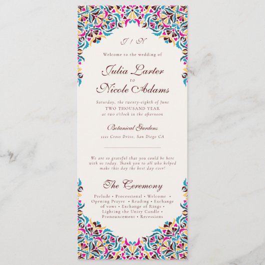 Whimsical Luxe Ivoor Bloemen Stijl Border Wedding Programma (Voorkant)