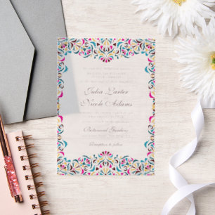 Whimsical Luxe Ivoren Bloemrijke Stijl Rand Bruilo Vellum Uitnodigingen