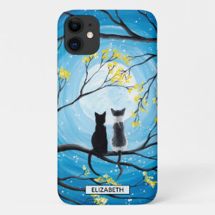 Whimsical maan met katten Naam toevoegen iPhone 11 Hoesje