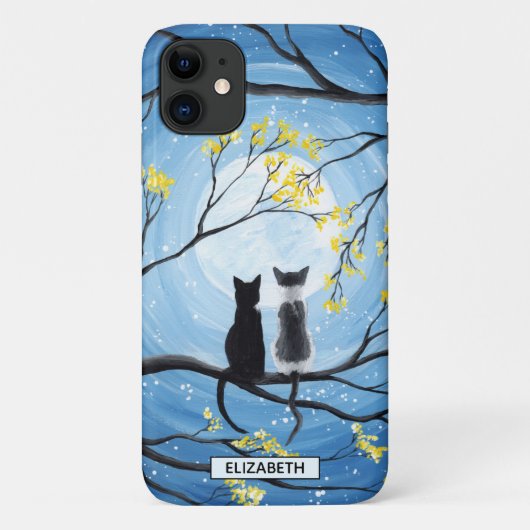 Whimsical maan met katten | Naam toevoegen Case-Mate iPhone Case (Achterkant)