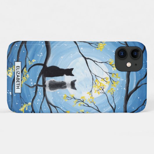 Whimsical maan met katten | Naam toevoegen Case-Mate iPhone Case (Achterkant (horizontaal))