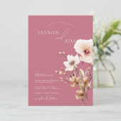 Whimsical magenta roze wilde bloemen bruiloft kaart (Staand voorkant)