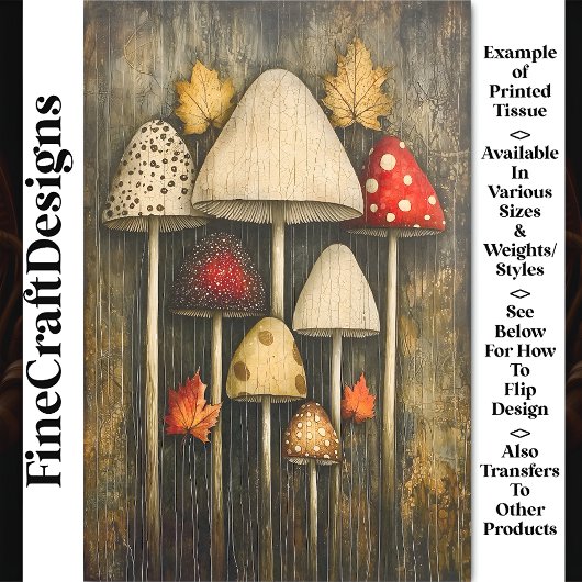 Whimsical Magic Mushrooms & Leaves AW9 Decoupage Tissuepapier