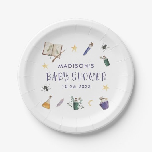Whimsical Magic Potions Halloween Baby shower Papieren Bordje (Voorkant)
