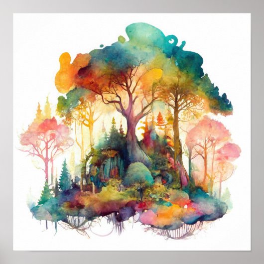 Whimsical Magical Forest Waterverf Poster (Voorkant)