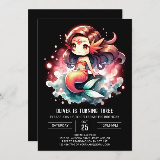 Whimsical Magical Mermaid Verjaardag Kaart (Voorkant / Achterkant)