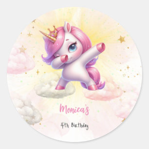Whimsical magie roze dabbing eenhoorn kinderen ver ronde sticker