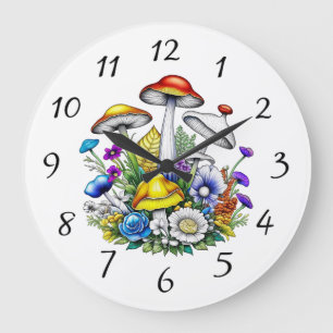 Whimsical magische paddenstoelen en bloemen grote klok