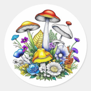 Whimsical magische paddenstoelen en bloemen ronde sticker