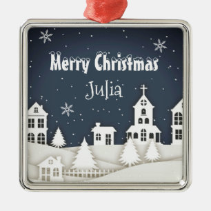 Whimsical Magnetic Snow Xmas Chic Blue Metalen Ornament