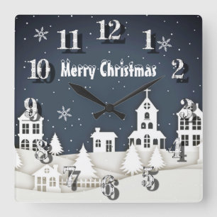 Whimsical Magnetic Snow Xmas Chic Blue Vierkante Klok