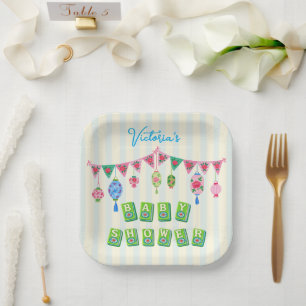 Whimsical Mahjong Baby Shower Papieren Bordje