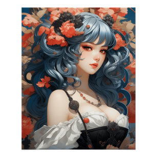 Whimsical Manga AI Dreams: Kleine zwarte jurk Perfect Poster