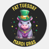 Whimsical Mardi Gras Vet Dinsdag Hippo Sticker (Voorkant)