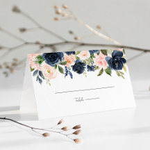 Whimsical Marine Blauw & Blush Roze Bloemen Bruilo