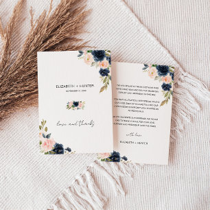 Whimsical Marine Blauw & Blush Roze Bloemen Bruilo Bedankkaart