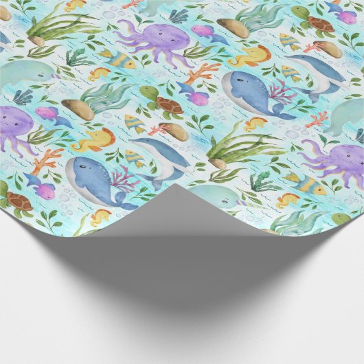 Whimsical Marine Friends - Een Schattige oceaanlan Cadeaupapier (Hoek)