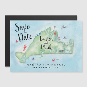 Whimsical Martha's Vineyard Map Save the Date Magnetische Uitnodiging