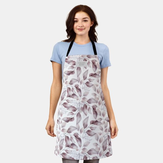 Whimsical Mauve herfst Bloemmonogram schort (Gedragen)