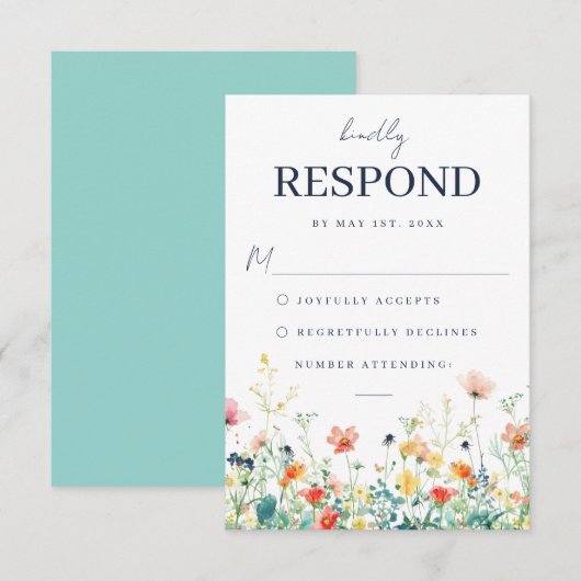 Whimsical Meadow Wedding RSVP Kaart (Voorkant / Achterkant)