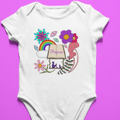 Whimsical meisje boek hond regenboog paddenstoelen romper