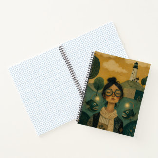 Whimsical Meisje met Hengelaarvis Notitieboek