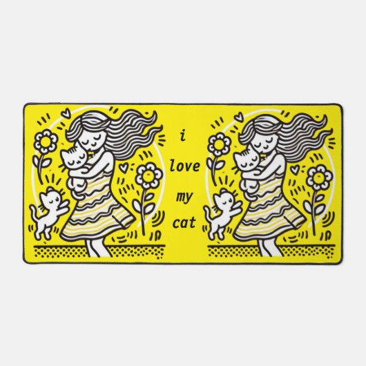 Whimsical Meisje met Kitten Bureaumat (Voorkant)