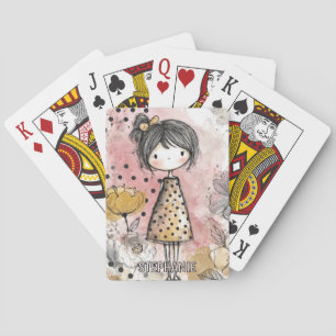 Whimsical Meisje Waterverf met Bloemaccenten (10) Pokerkaarten