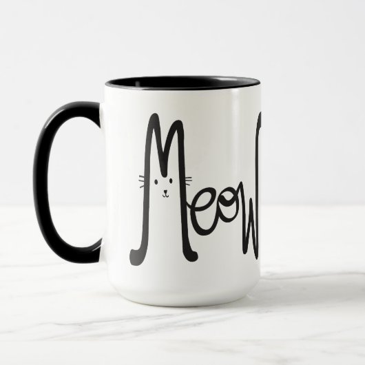Whimsical MEOW Modern Minimalistisch Zwart Kat Scr Mok (Links)